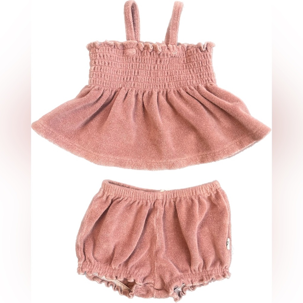 ⭐️Easy-peasy baby girl dusky rose colored two piece terry outfit sz 3-6 months